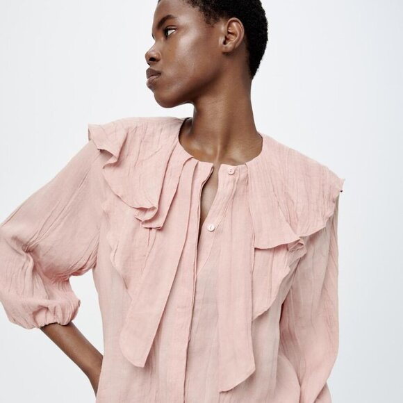 Zara RUFFLED COLLAR SHIRT ZW COLLECTION Sizes S,M NEW WITH TAG - Picture 4 of 9